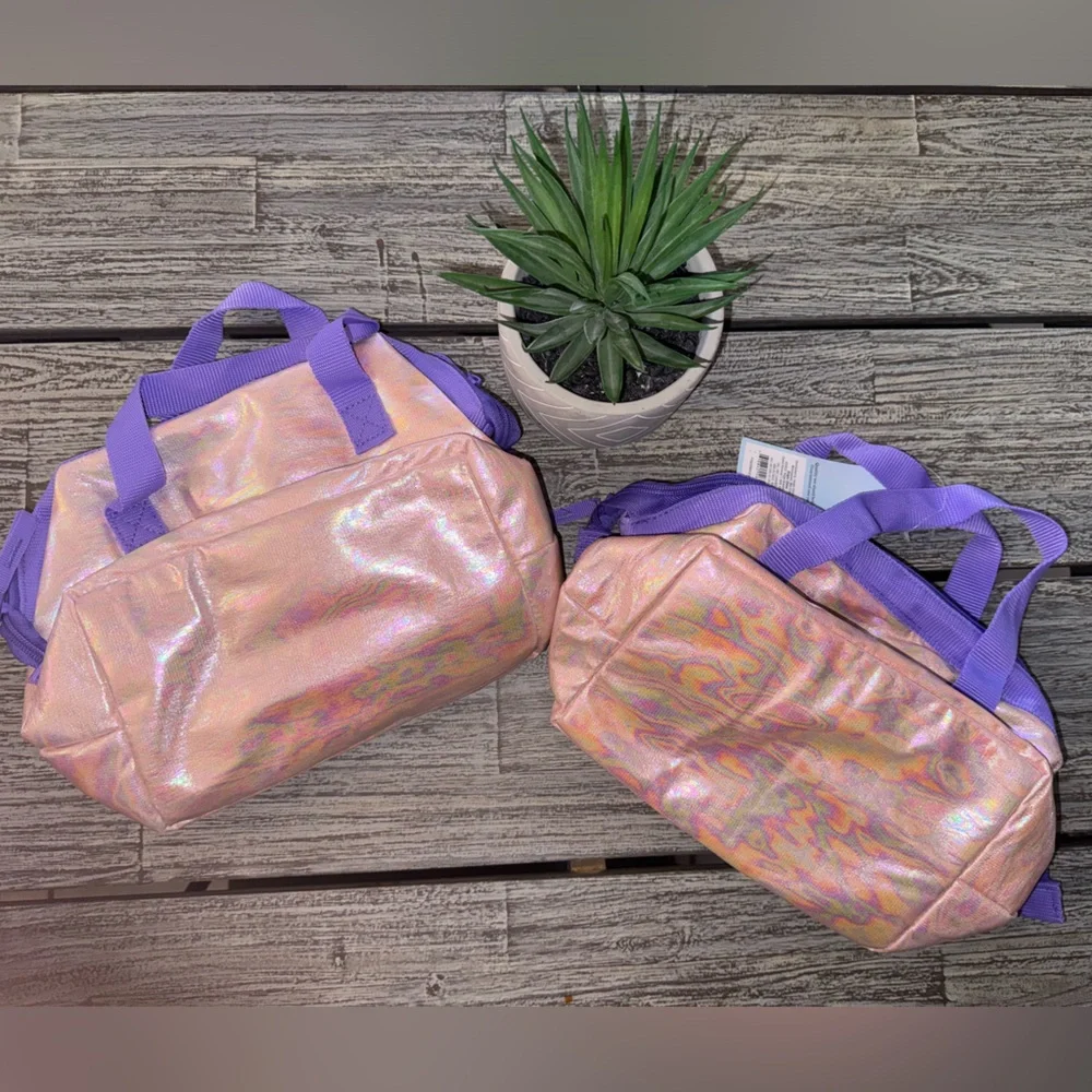 Girls Double Handle Upright Purse Lunchbag, Peace, Love, & Unicorns